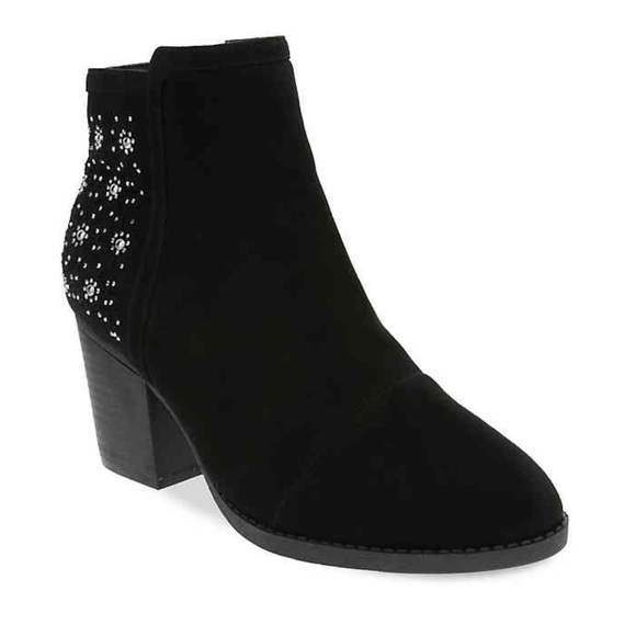 Black Rhinestone Detail Block Heel Ankle Boots - Picture 2 of 3